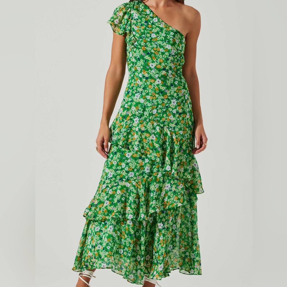 ASTR THE LABEL Victoriana One Shoulder Floral MIDI Dress LARGE NWT